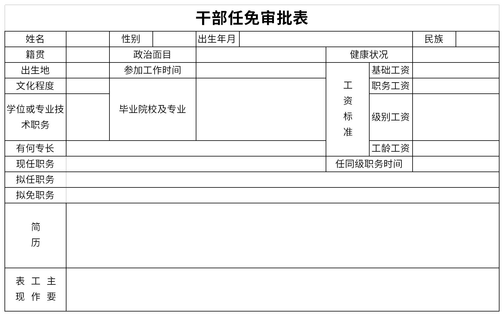 干部任免审批表Excel模板