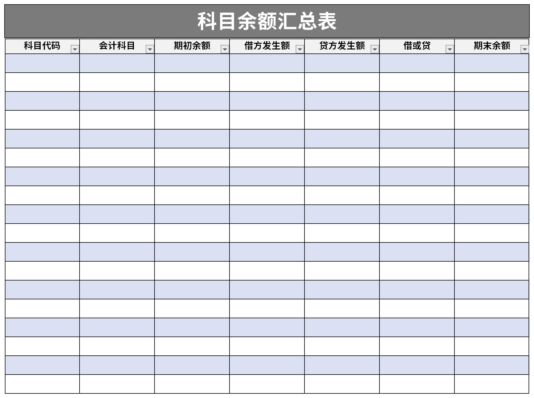 科目余额汇总表模板