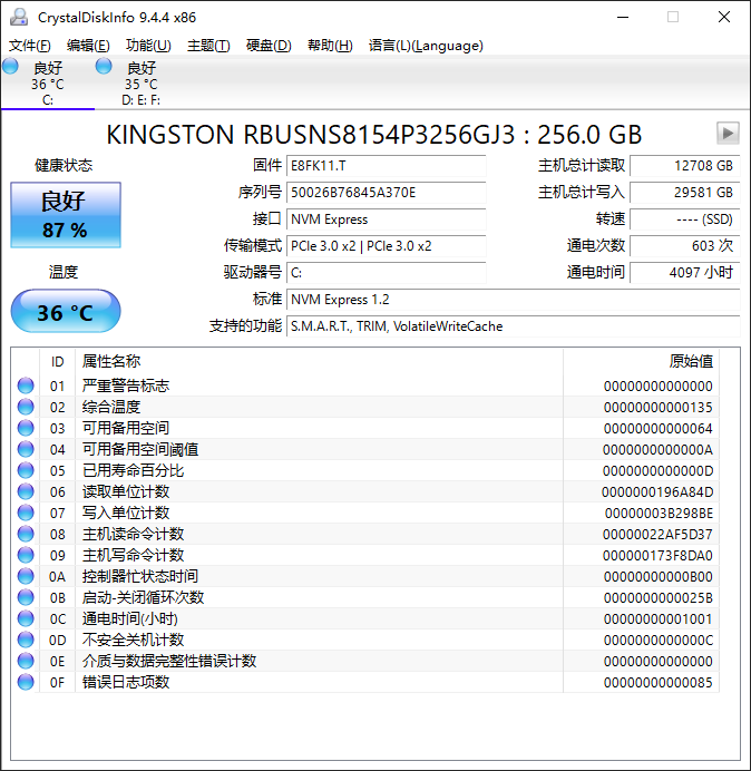 CrystalDiskInfo硬盘检测