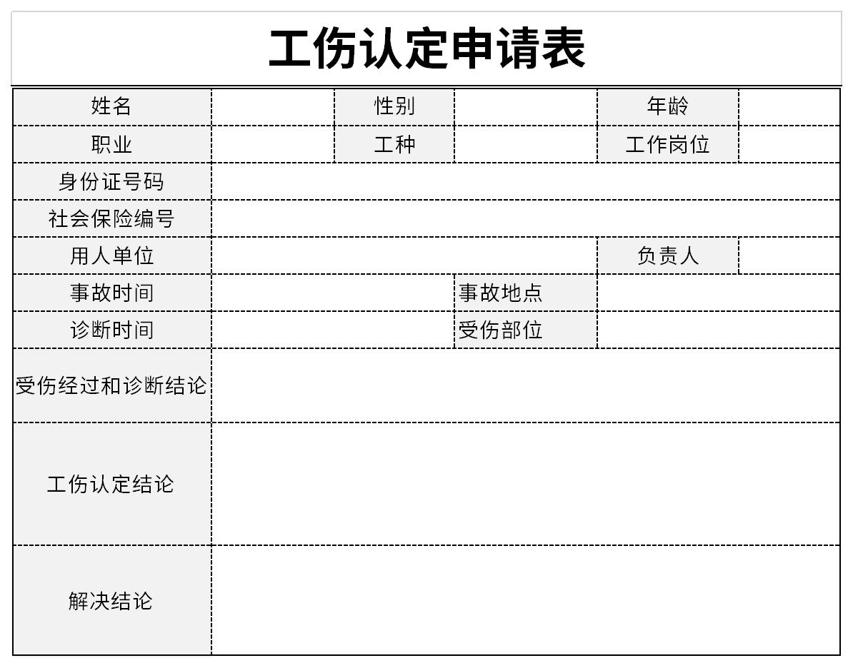 工伤认定申请表模板